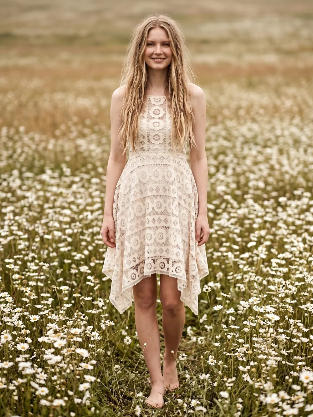 Free People Ethereal Fairy Lace Apron Handkerchief Dress Ivory Nude Bohemian 4